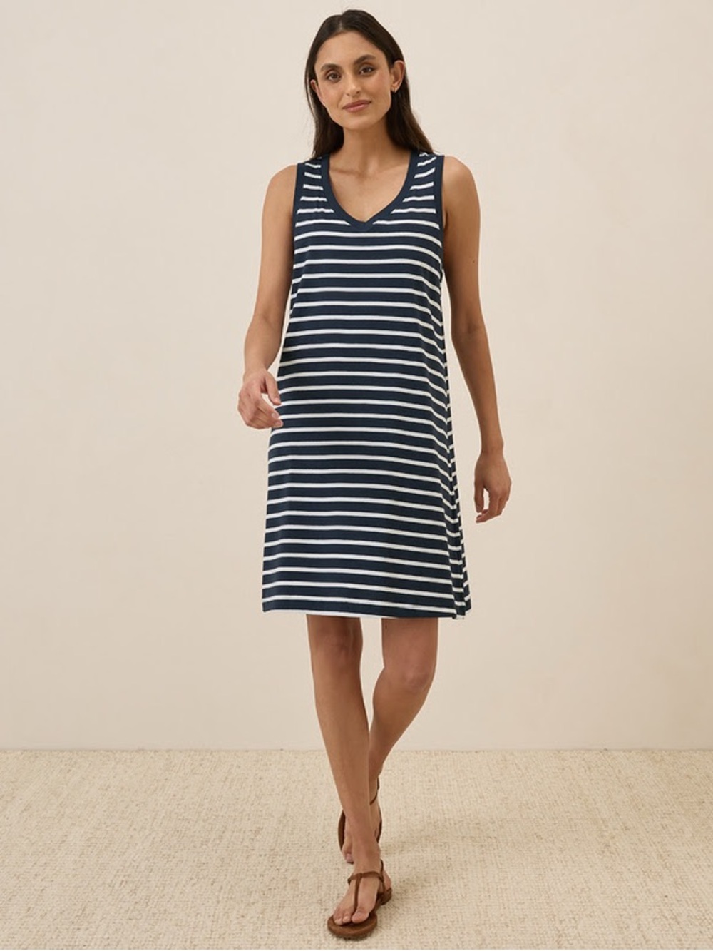 Pact Women's Monterey Stripe Softspun A-Line Navy/White Striped Tank Dress